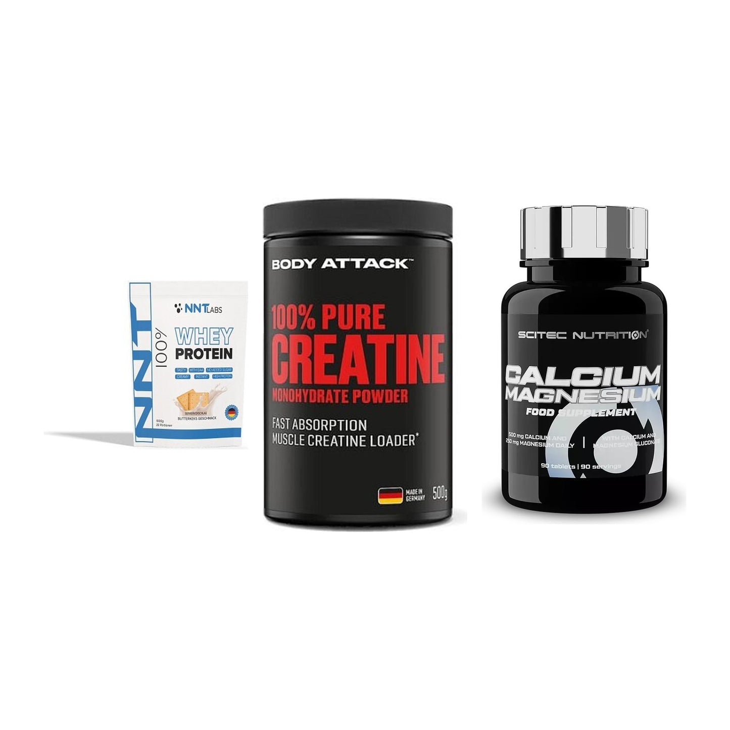 Einsteiger-Set: NNT Whey + Body Attack 100% + Scitec Calcium – alle enthaltenen Artikel