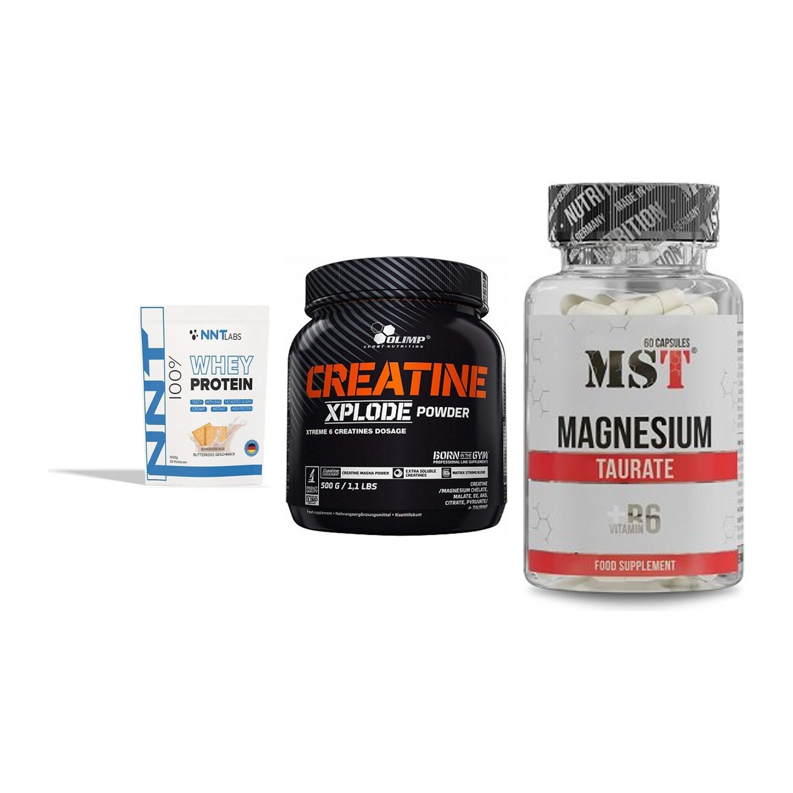 Einsteiger-Set: NNT Whey + Olimp Creatine + MST Magnesium – alle enthaltenen Artikel