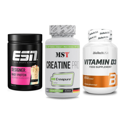 Einsteiger-Set: ESN Designer + MST Creatine Pro + BioTech Vitamin – alle enthaltenen Artikel