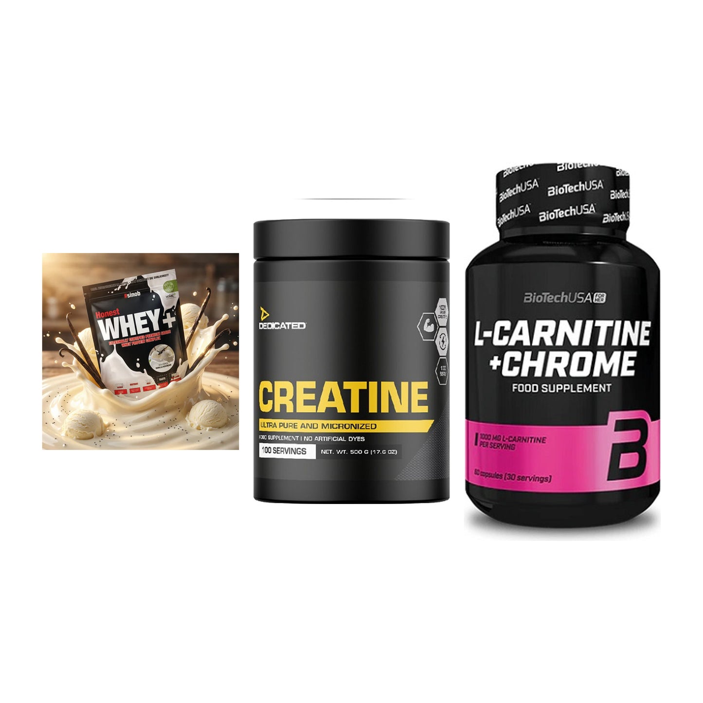Einsteiger-Set: Sinob Honest + Dedicated + BioTech L-Carnit – alle enthaltenen Artikel
