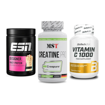 Einsteiger-Set: ESN Designer + MST Creatine Pro + BioTech Vitamin – alle enthaltenen Artikel