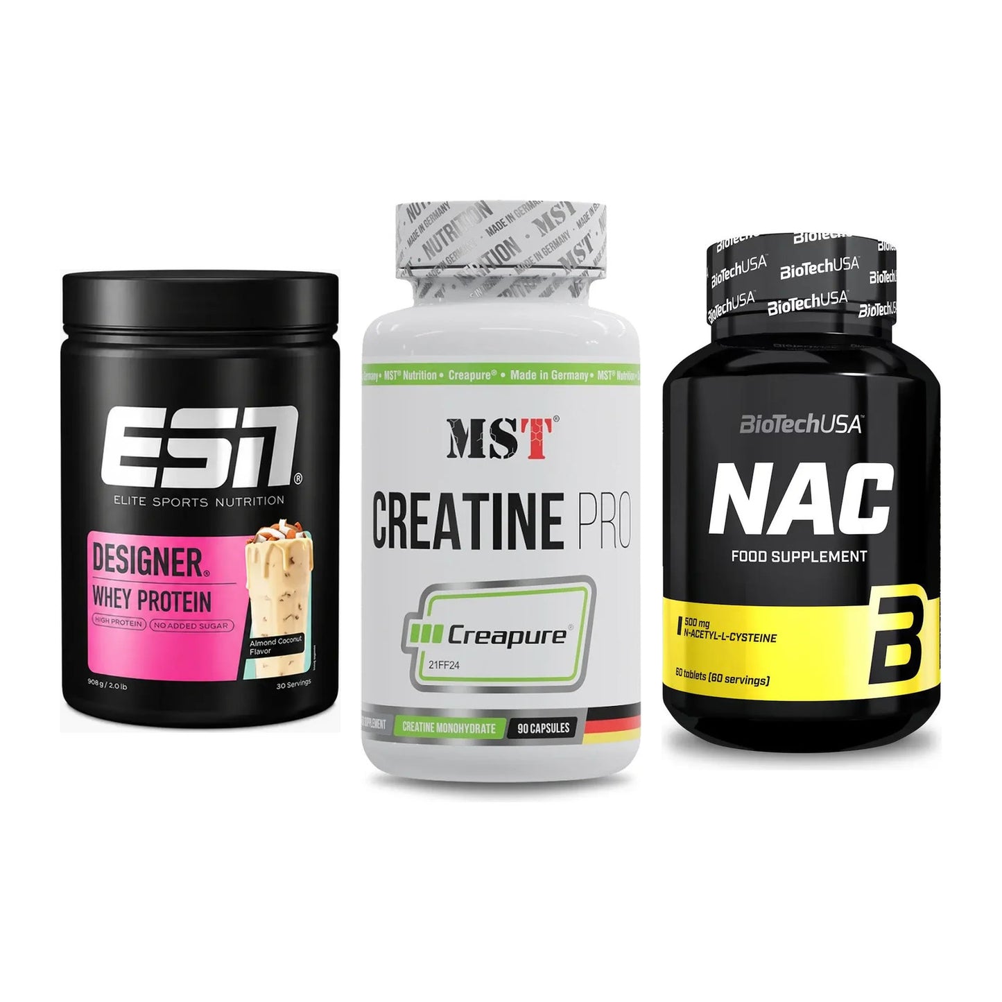 Einsteiger-Set: ESN Designer + MST Creatine Pro + BioTech NAC – alle enthaltenen Artikel