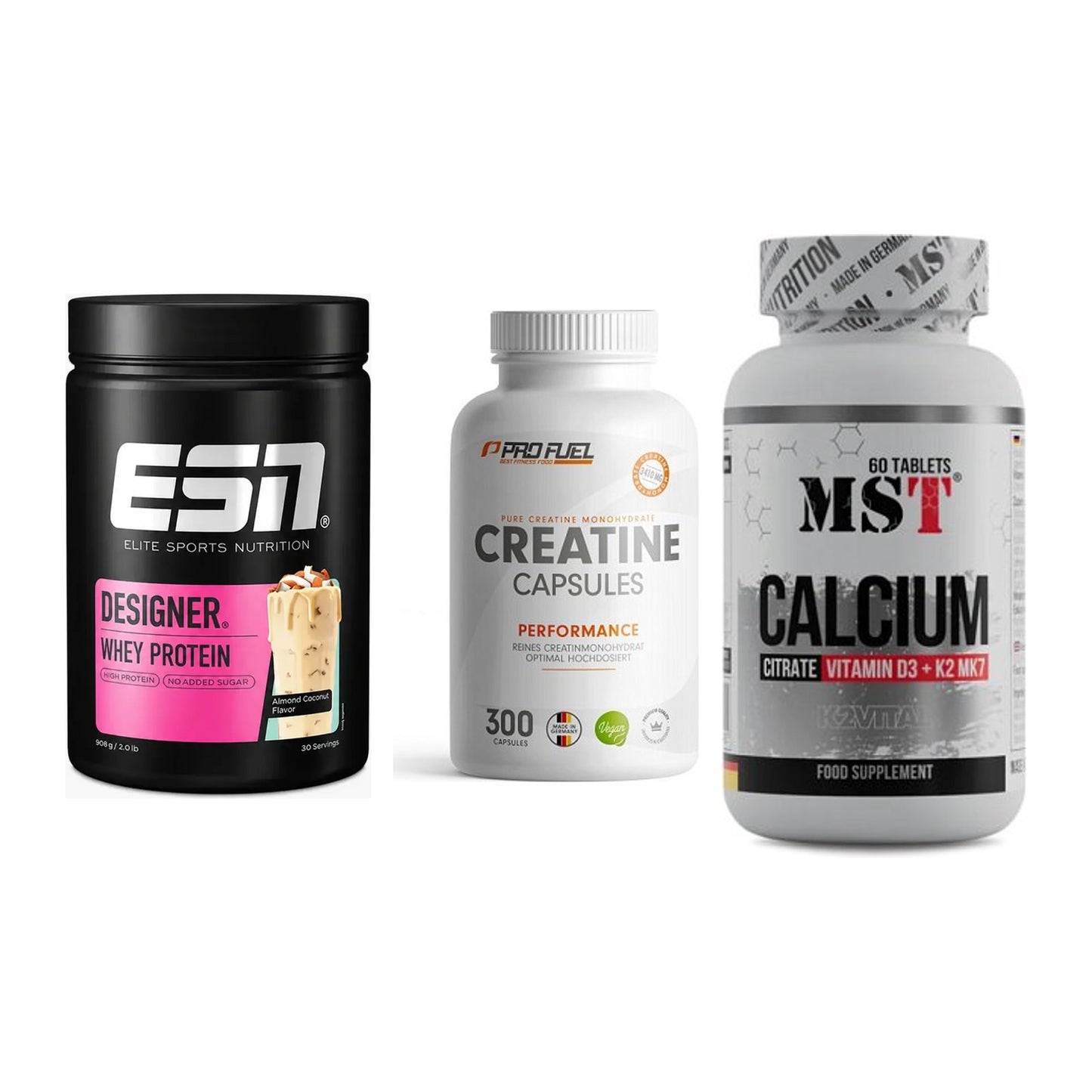 Einsteiger-Set: ESN Designer + ProFuel Creatine + MST Calcium – alle enthaltenen Artikel
