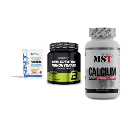 Einsteiger-Set: NNT Whey + BioTech Creatine + MST Calcium – alle enthaltenen Artikel
