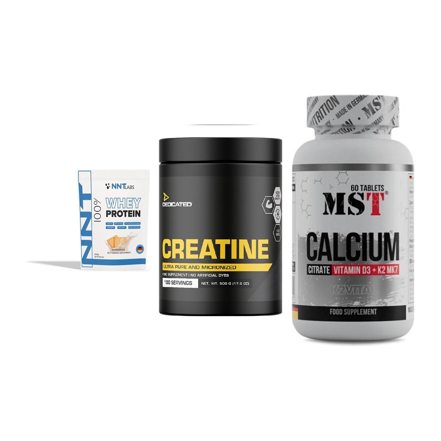 Einsteiger-Set: NNT Whey + Dedicated + MST Calcium – alle enthaltenen Artikel