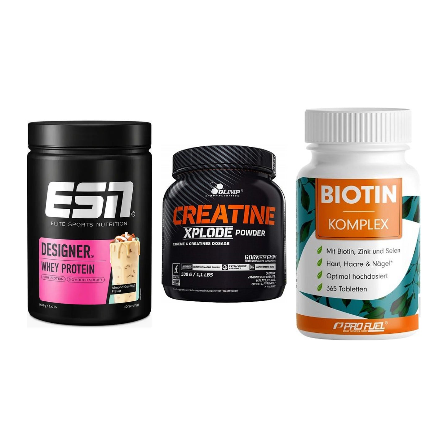 Einsteiger-Set: ESN Designer + Olimp Creatine + ProFuel BIOTIN – alle enthaltenen Artikel