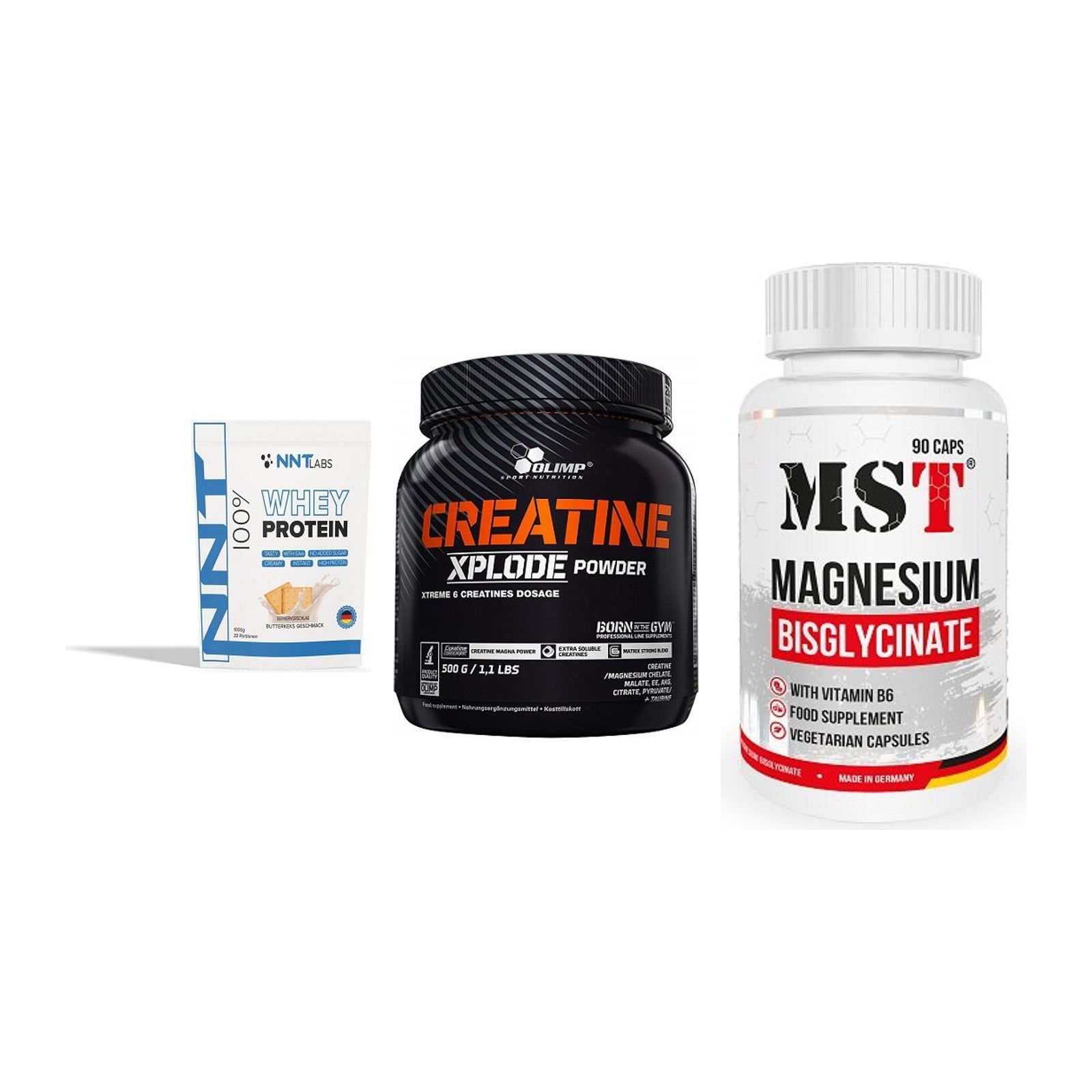Einsteiger-Set: NNT Whey + Olimp Creatine + MST Magnesium – alle enthaltenen Artikel
