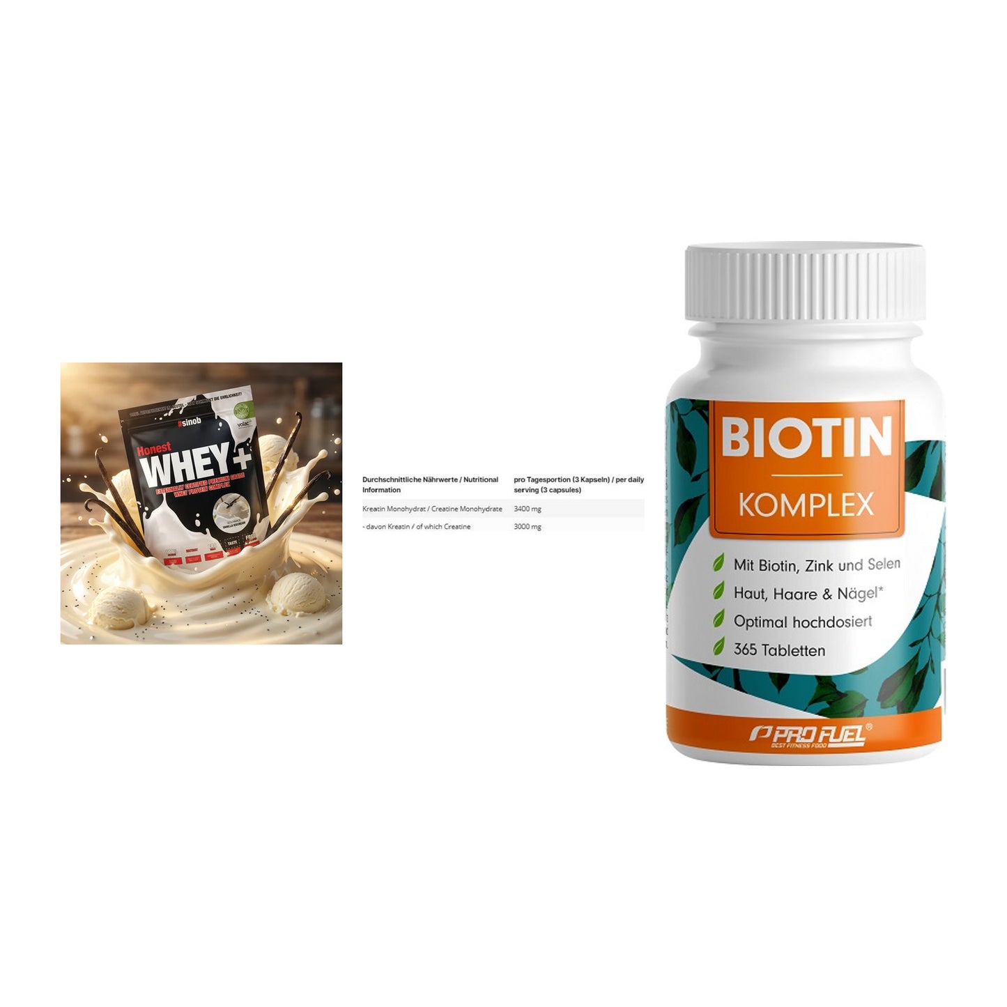 Einsteiger-Set: Sinob Honest + INLEAD Creatine + ProFuel BIOTIN – alle enthaltenen Artikel