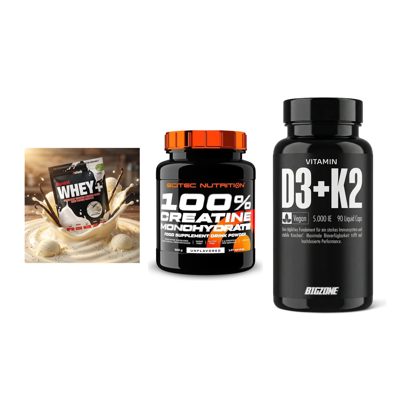 Einsteiger-Set: Sinob Honest + Scitec Creatine + Big Zone Vitamin – alle enthaltenen Artikel