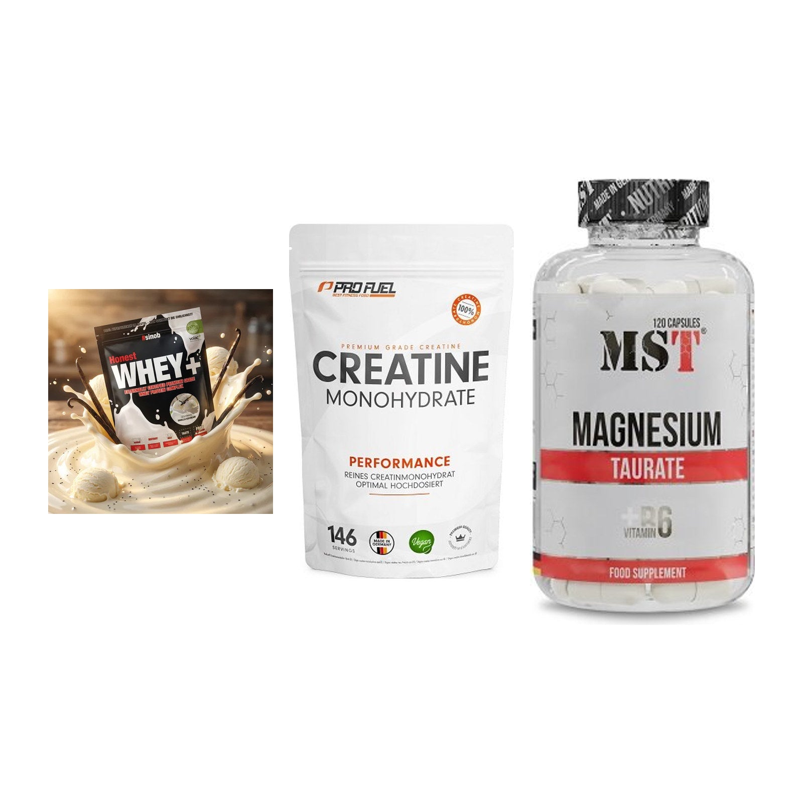 Einsteiger-Set: Sinob Honest + ProFuel Creatine + MST Magnesium – alle enthaltenen Artikel