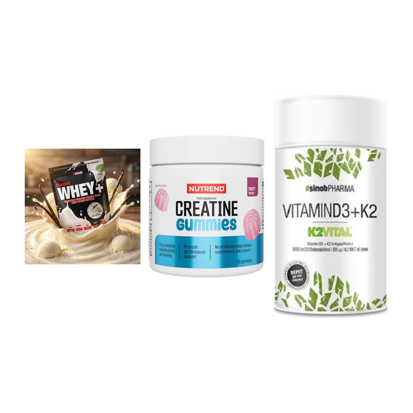 Einsteiger-Set: Sinob Honest + Nutrend Creatine + Sinob Vitamin D3 – alle enthaltenen Artikel