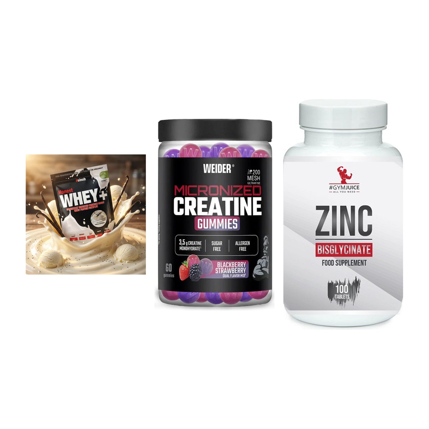 Einsteiger-Set: Sinob Honest + Weider Micronize + #GYMJUICE ZINC – alle enthaltenen Artikel