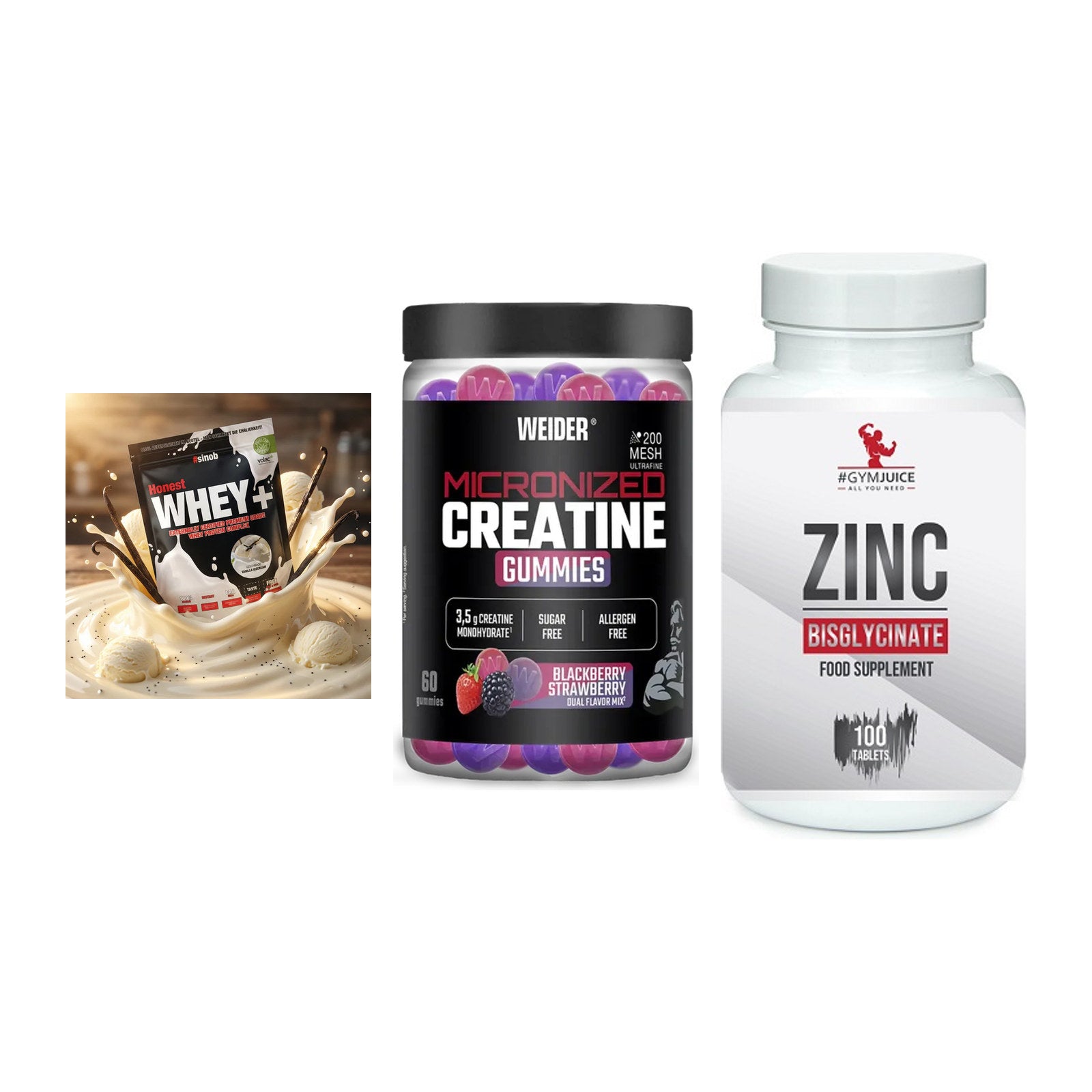 Einsteiger-Set: Sinob Honest + Weider Micronize + #GYMJUICE ZINC – alle enthaltenen Artikel