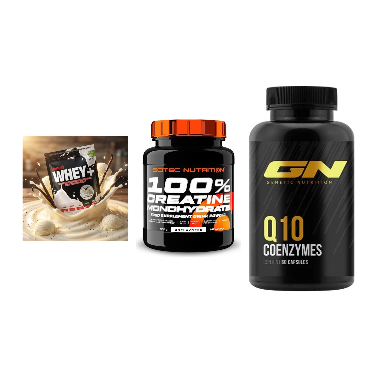Einsteiger-Set: Sinob Honest + Scitec Creatine + GN Q10 Health – alle enthaltenen Artikel