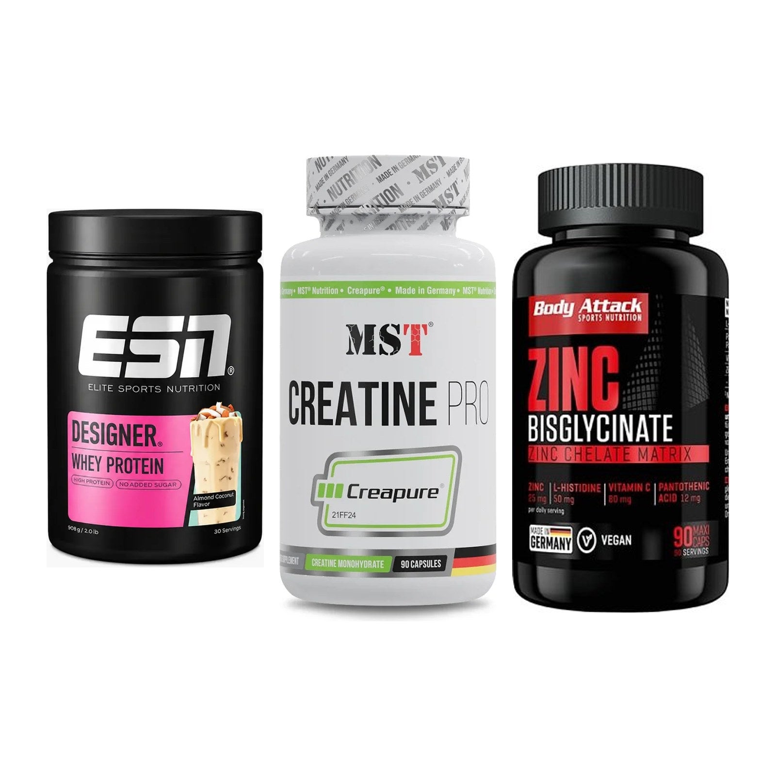 Einsteiger-Set: ESN Designer + MST Creatine Pro + Body Attack Zink – alle enthaltenen Artikel