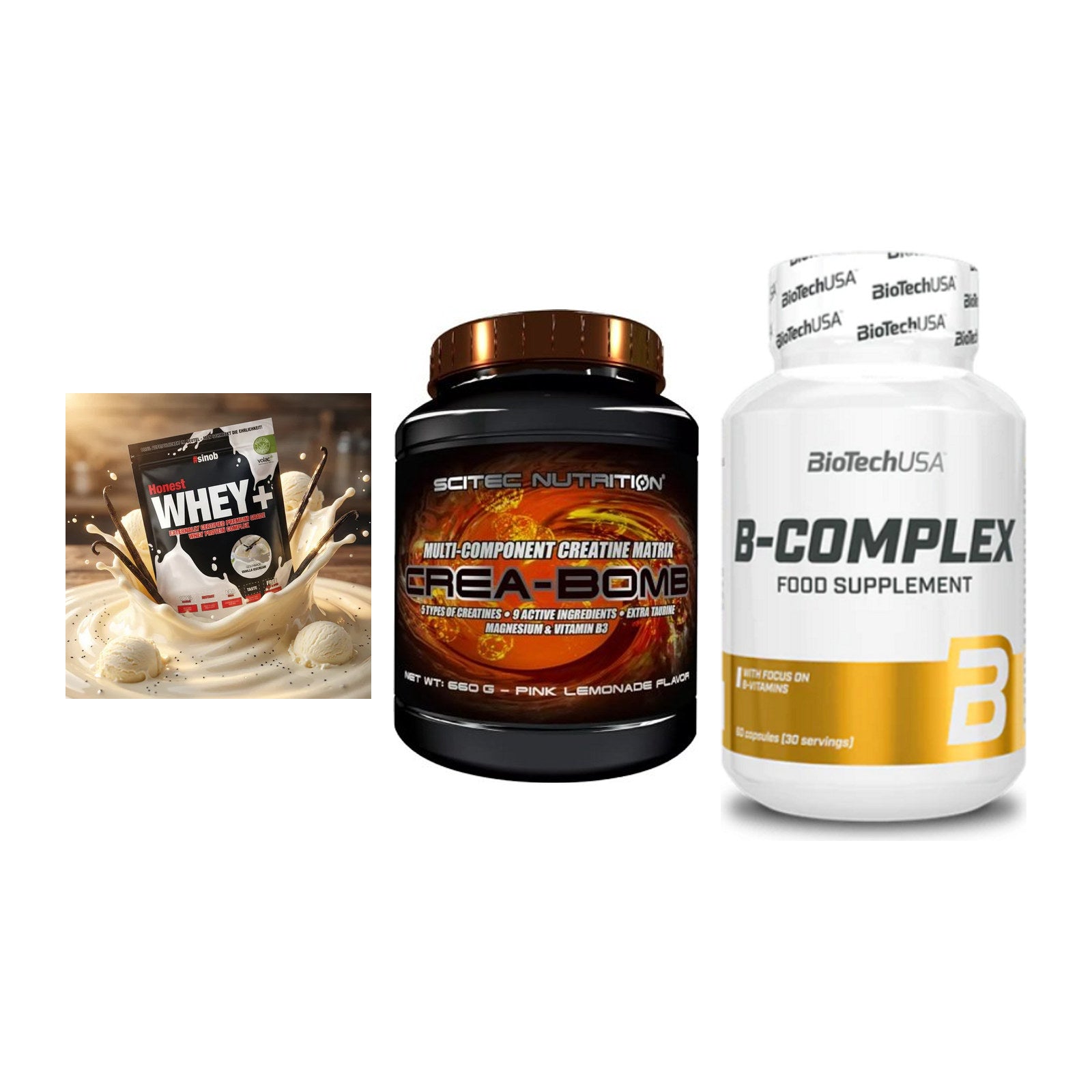 Einsteiger-Set: Sinob Honest + Scitec Crea-Bomb + BioTech B – alle enthaltenen Artikel