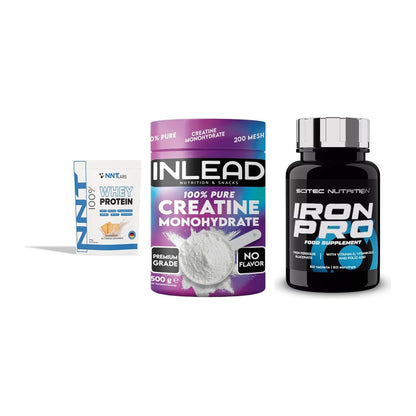 Einsteiger-Set: NNT Whey + INLEAD Creatine + Scitec Iron Pro – alle enthaltenen Artikel