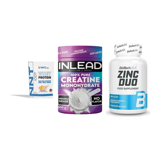 Einsteiger-Set: NNT Whey + INLEAD Creatine + BioTech Zinc Duo – alle enthaltenen Artikel