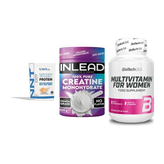 Einsteiger-Set: NNT Whey + INLEAD Creatine + BioTech Multivit – alle enthaltenen Artikel