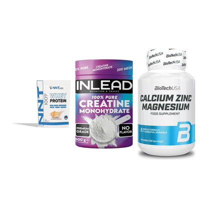 Einsteiger-Set: NNT Whey + INLEAD Creatine + BioTech Calcium – alle enthaltenen Artikel