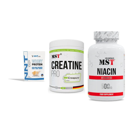 Einsteiger-Set: NNT Whey + MST Creatin Pro CREAPURE + MST Niacin – alle enthaltenen Artikel