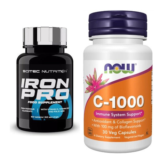 Eisen & Vitamin C: Scitec Iron Pro + Now Foods Vitamin C-1000 30 Veg – alle enthaltenen Artikel