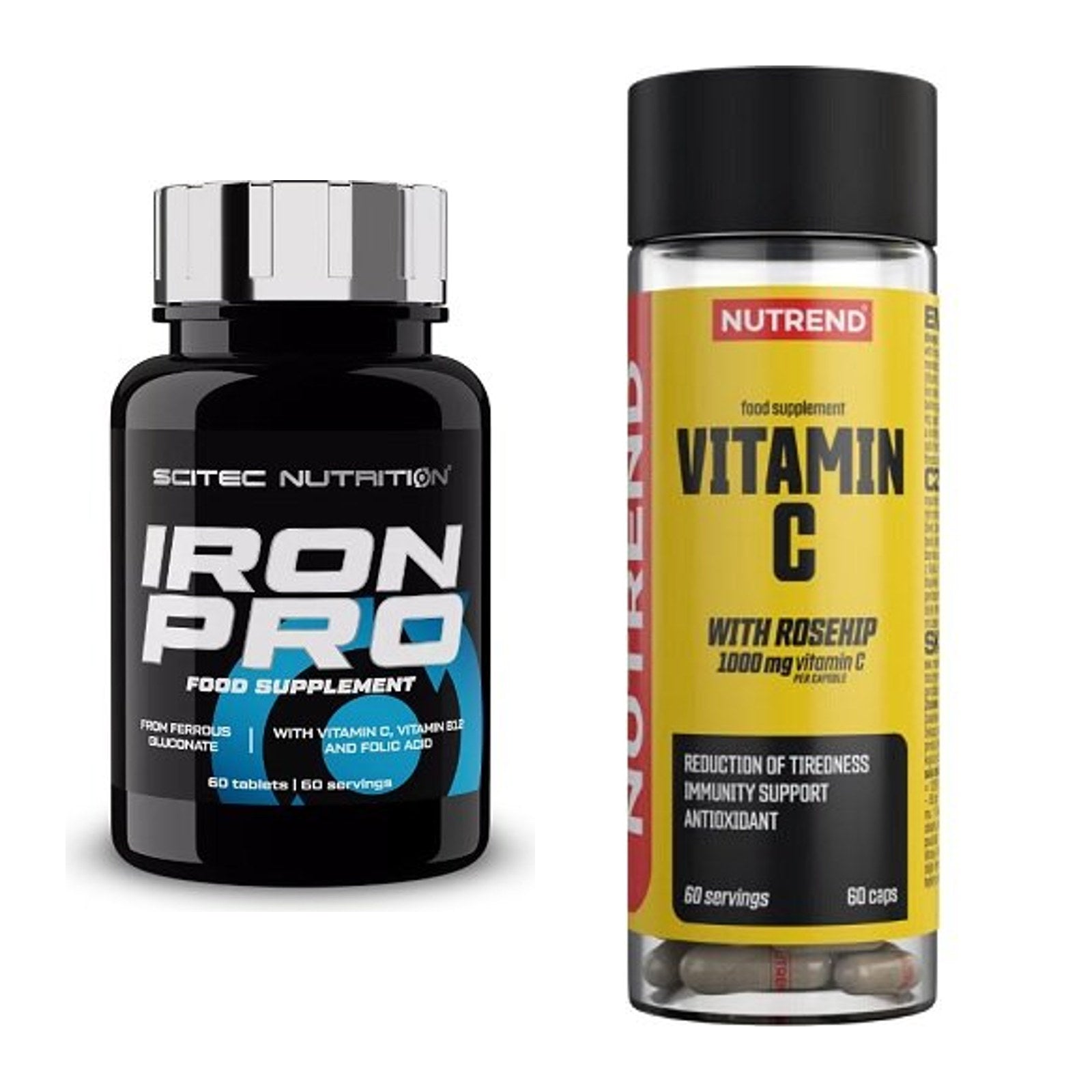 Eisen & Vitamin C: Scitec Iron Pro + Nutrend Vitamin C 1000 mg – alle enthaltenen Artikel