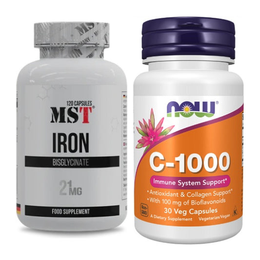 Eisen & Vitamin C: MST Iron Bisglycinate120 + Now Foods Vitamin C-1000 – alle enthaltenen Artikel