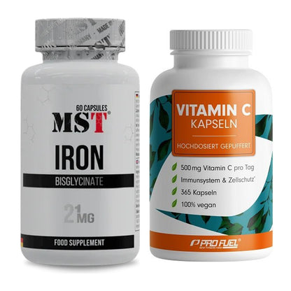 Eisen & Vitamin C: MST Iron Bisglycinate + ProFuel Vitamin C gepuffert – alle enthaltenen Artikel