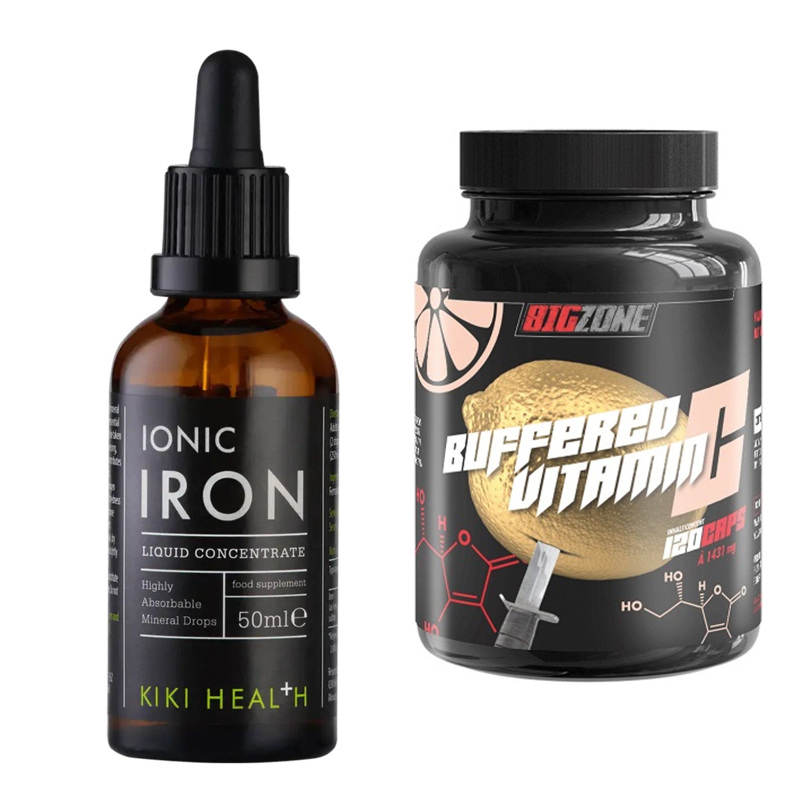 Eisen & Vitamin C: KIKI Health Liquid Iron + Big Zone Buffered – alle enthaltenen Artikel