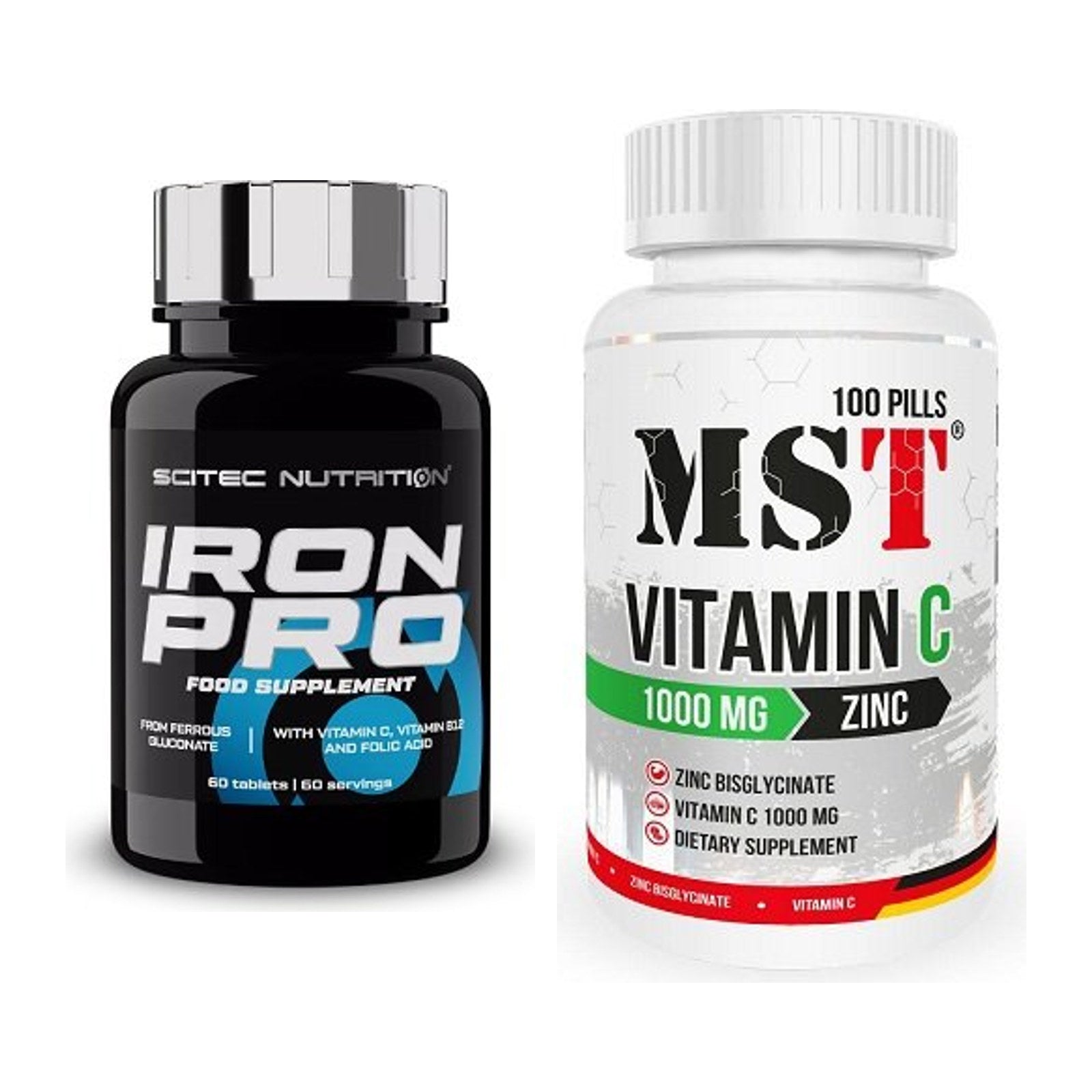 Eisen & Vitamin C: Scitec Iron Pro + MST Vitamin C 1000 + Zinc 100 – alle enthaltenen Artikel