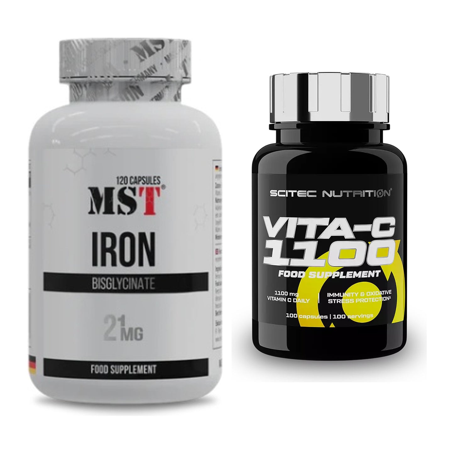 Eisen & Vitamin C: MST Iron Bisglycinate120 + Scitec Vitamin C 1100 – alle enthaltenen Artikel