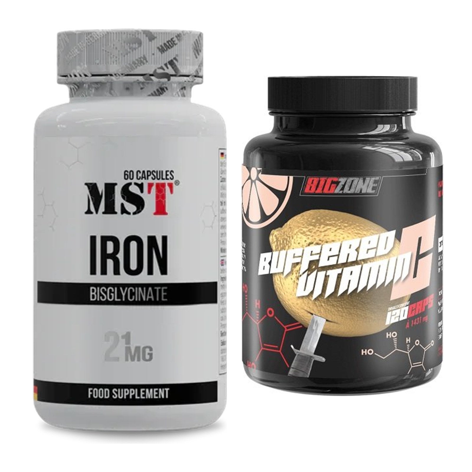 Eisen & Vitamin C: MST Iron Bisglycinate + Big Zone Buffered Vitamin C – alle enthaltenen Artikel