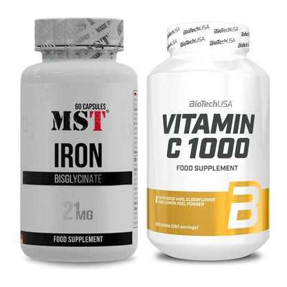 Eisen & Vitamin C: MST Iron Bisglycinate + BioTech Vitamin C 1000 – alle enthaltenen Artikel