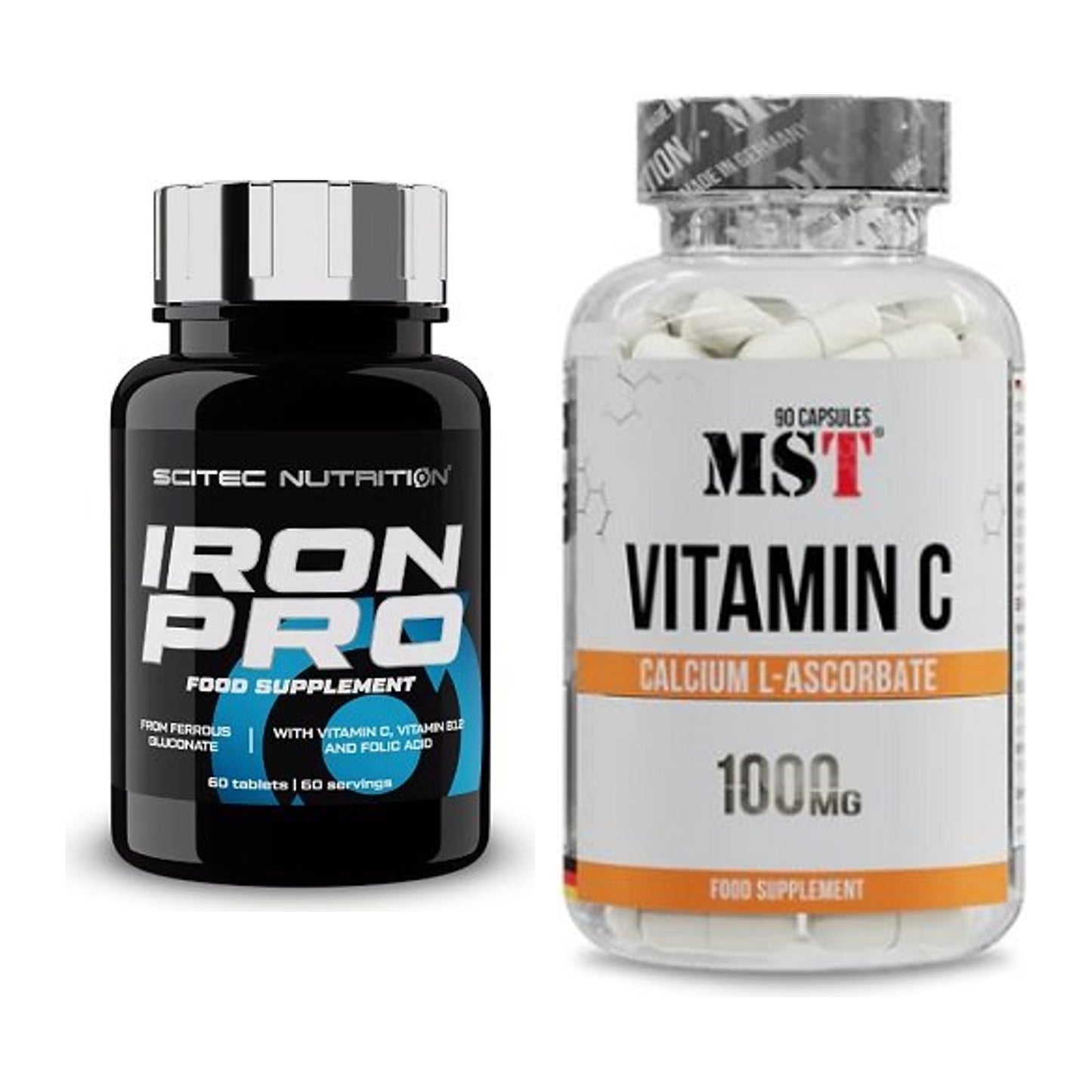 Eisen & Vitamin C: Scitec Iron Pro + MST Vitamin C Calcium L-Ascorbate – alle enthaltenen Artikel