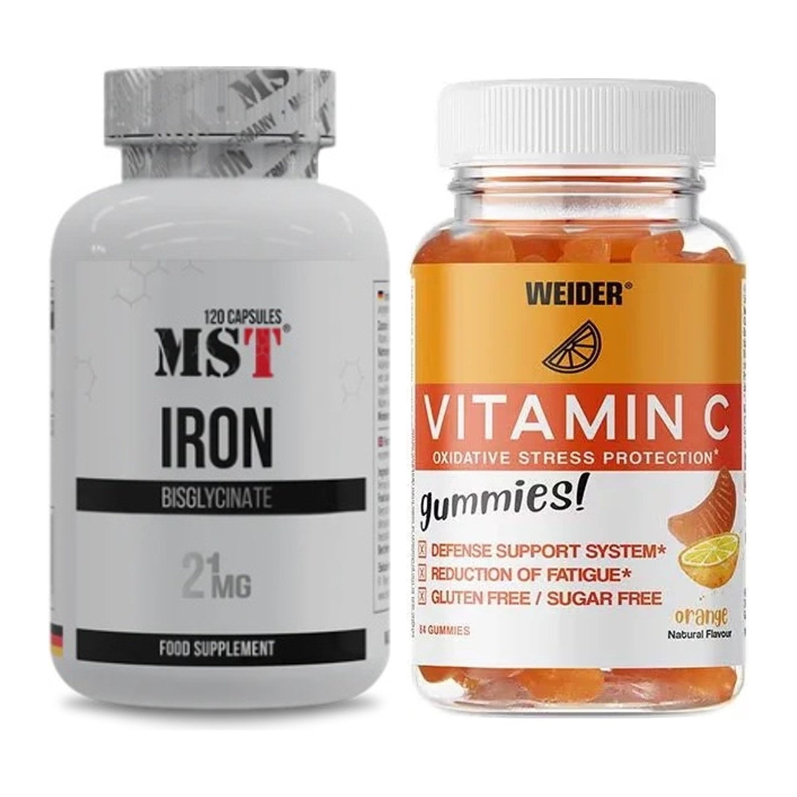 Eisen & Vitamin C: MST Iron Bisglycinate120 + Weider Vitamin C Gummies – alle enthaltenen Artikel