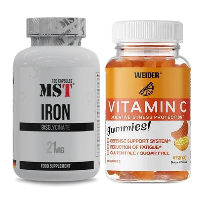 Eisen & Vitamin C: MST Iron Bisglycinate120 + Weider Vitamin C Gummies – alle enthaltenen Artikel