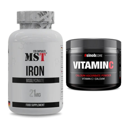 Eisen & Vitamin C: MST Iron Bisglycinate120 + Sinob Vitamin C Calcium – alle enthaltenen Artikel