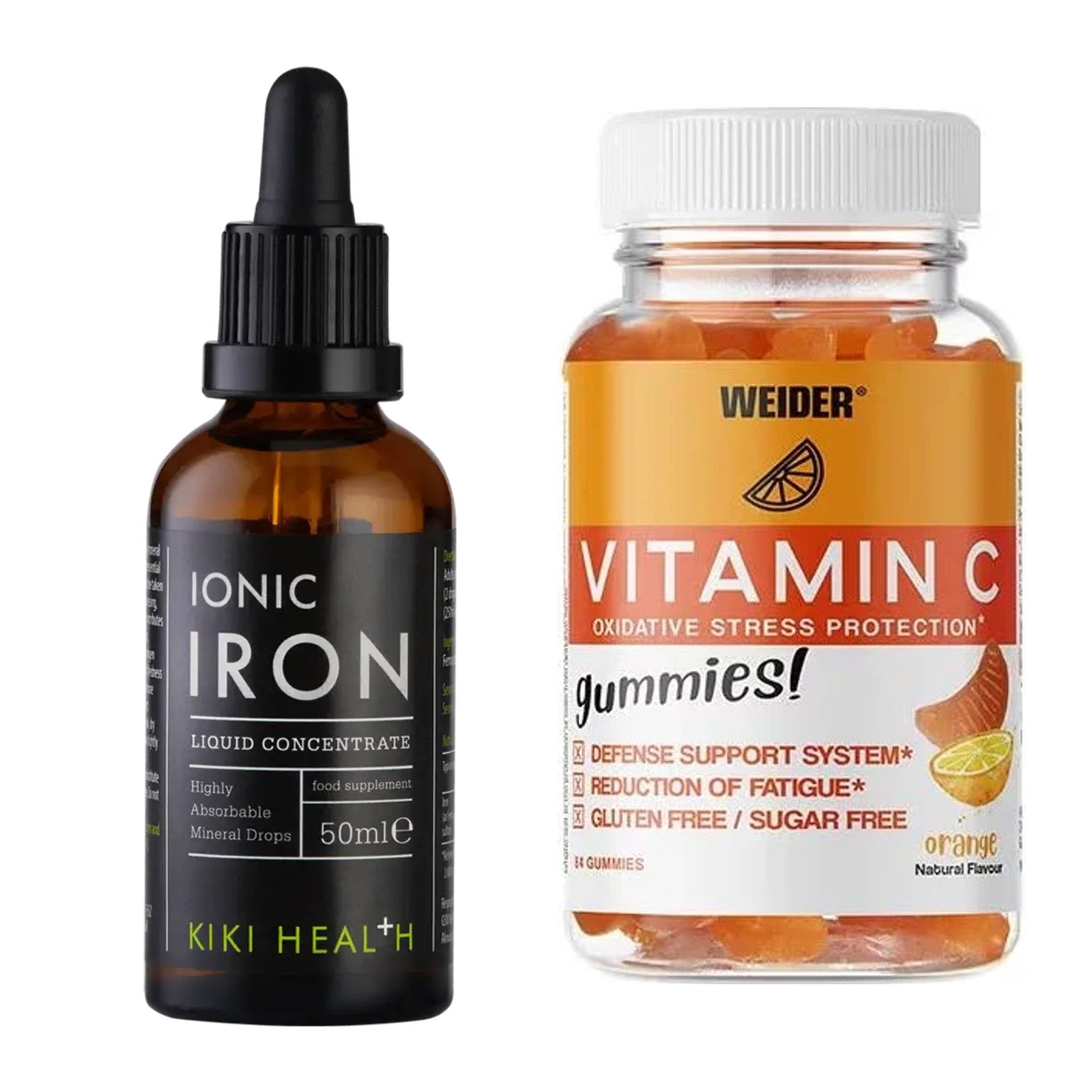 Eisen & Vitamin C: KIKI Health Liquid Iron + Weider Vitamin C Gummies – alle enthaltenen Artikel