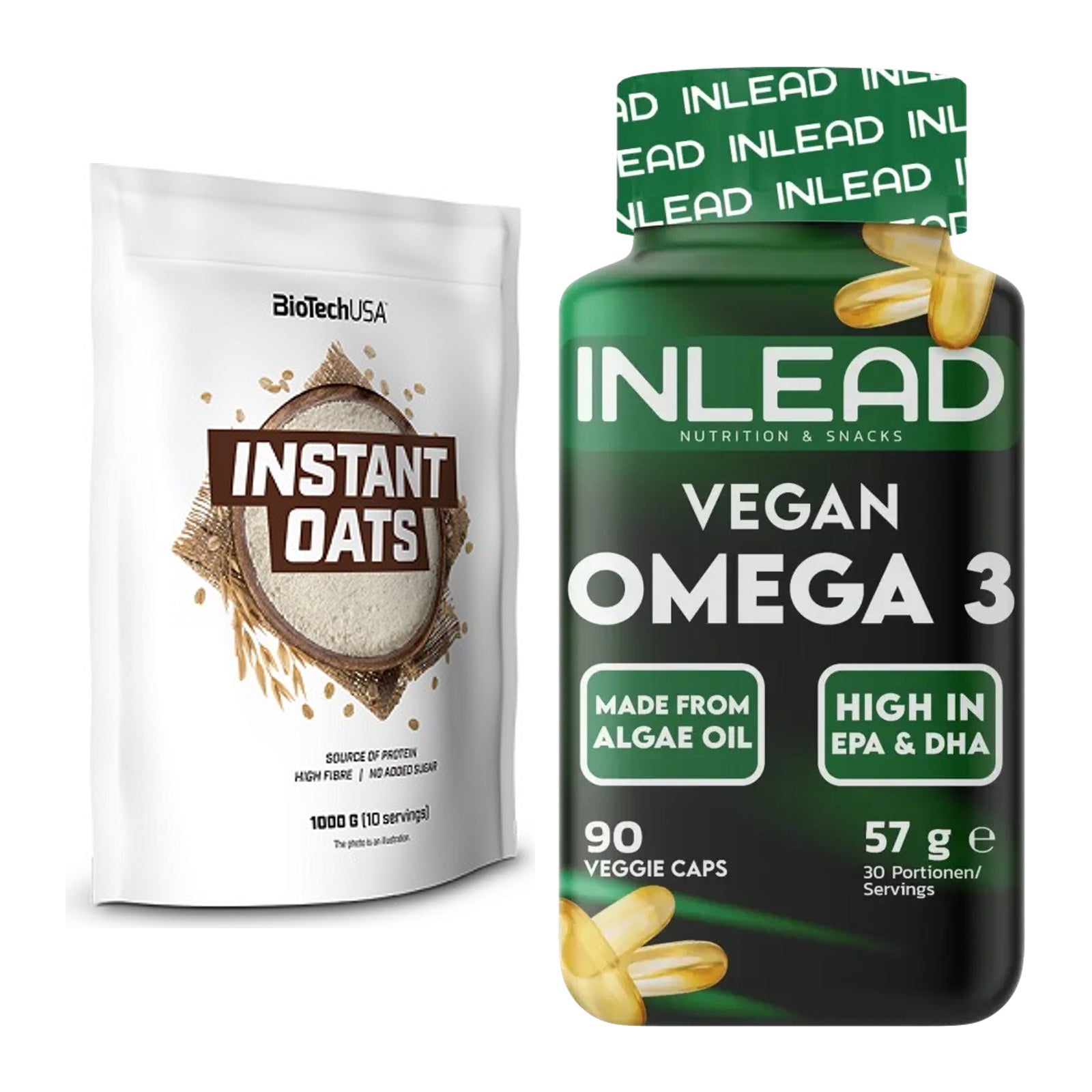 Protein-Frühstücks-Set: BioTech Instant Oats + INLEAD Vegan Omega 3 – alle enthaltenen Artikel
