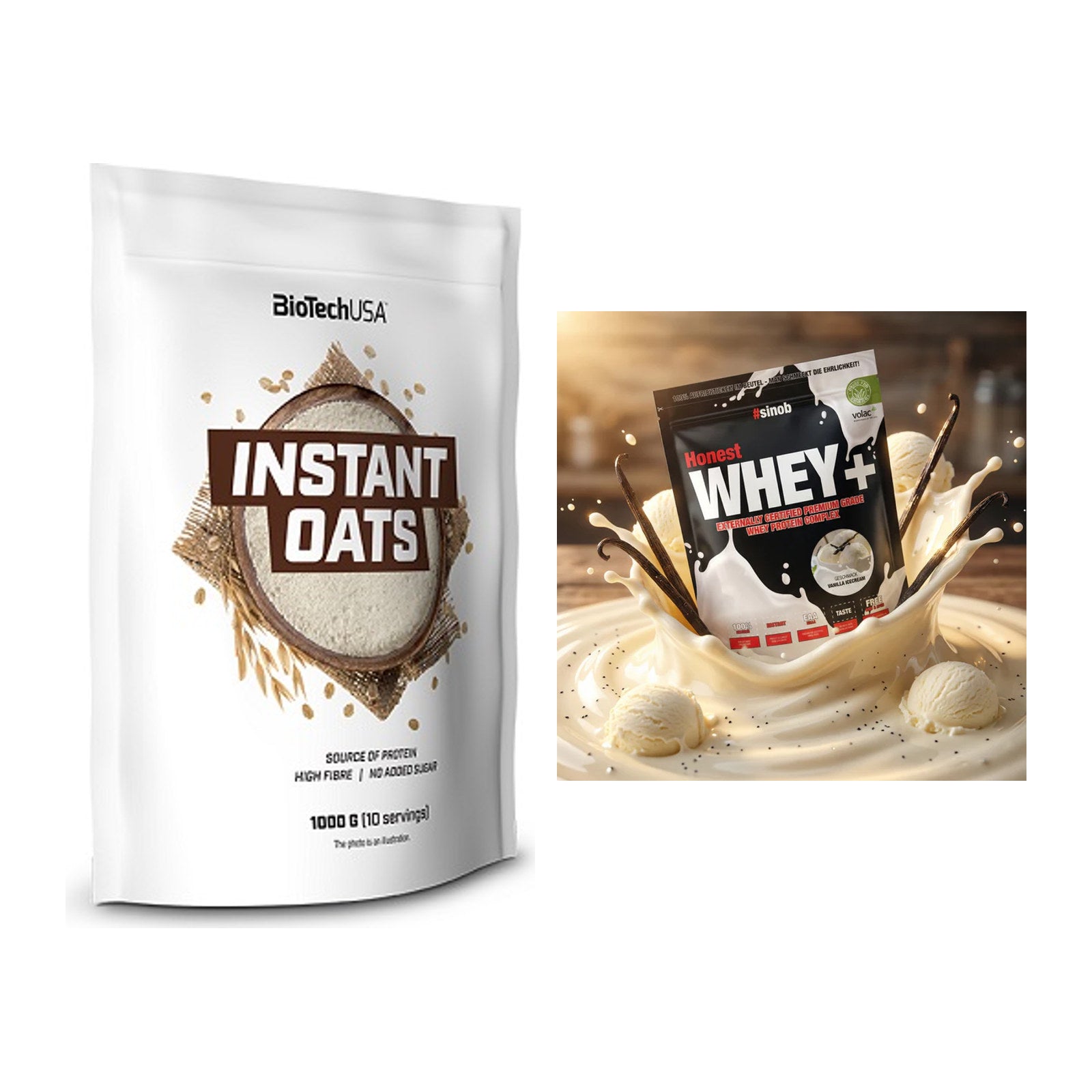 Protein-Frühstücks-Set: BioTech Instant Oats + Sinob Honest Whey+ – alle enthaltenen Artikel