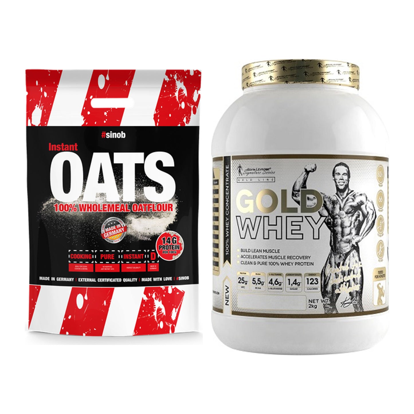 Protein-Frühstücks-Set: Sinob Instant Oats + Kevin Levrone Gold Whey – alle enthaltenen Artikel
