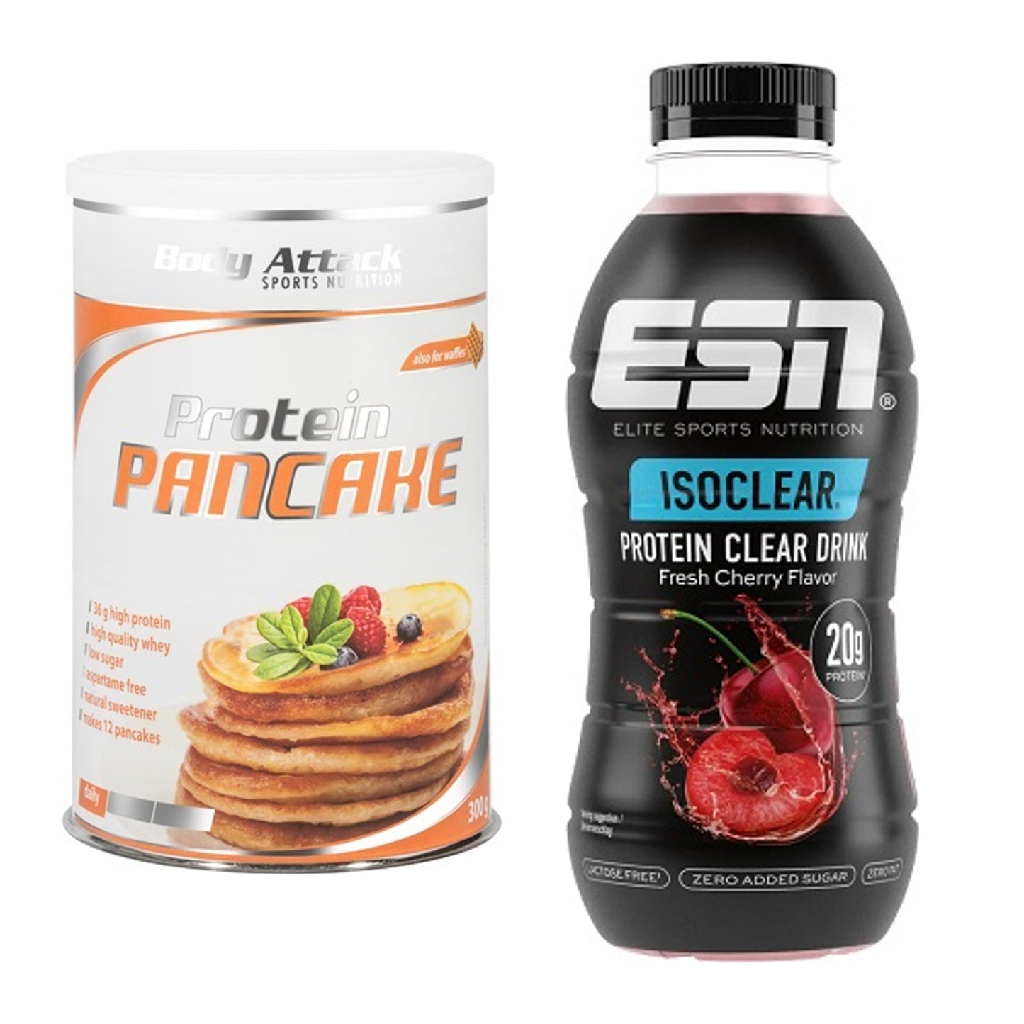 Protein-Frühstücks-Set: Body Attack Protein Pancake + ESN Isoclear RTD – alle enthaltenen Artikel