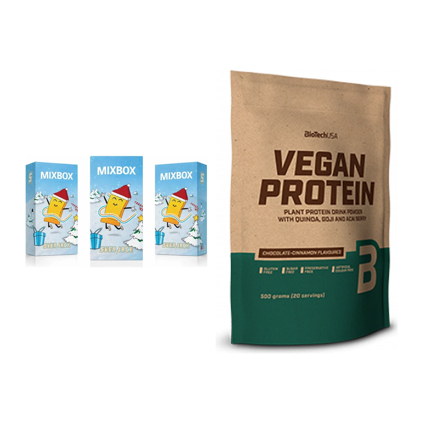 Protein-Frühstücks-Set: Sven Jack MIXBOX + BioTech Vegan Protein – alle enthaltenen Artikel