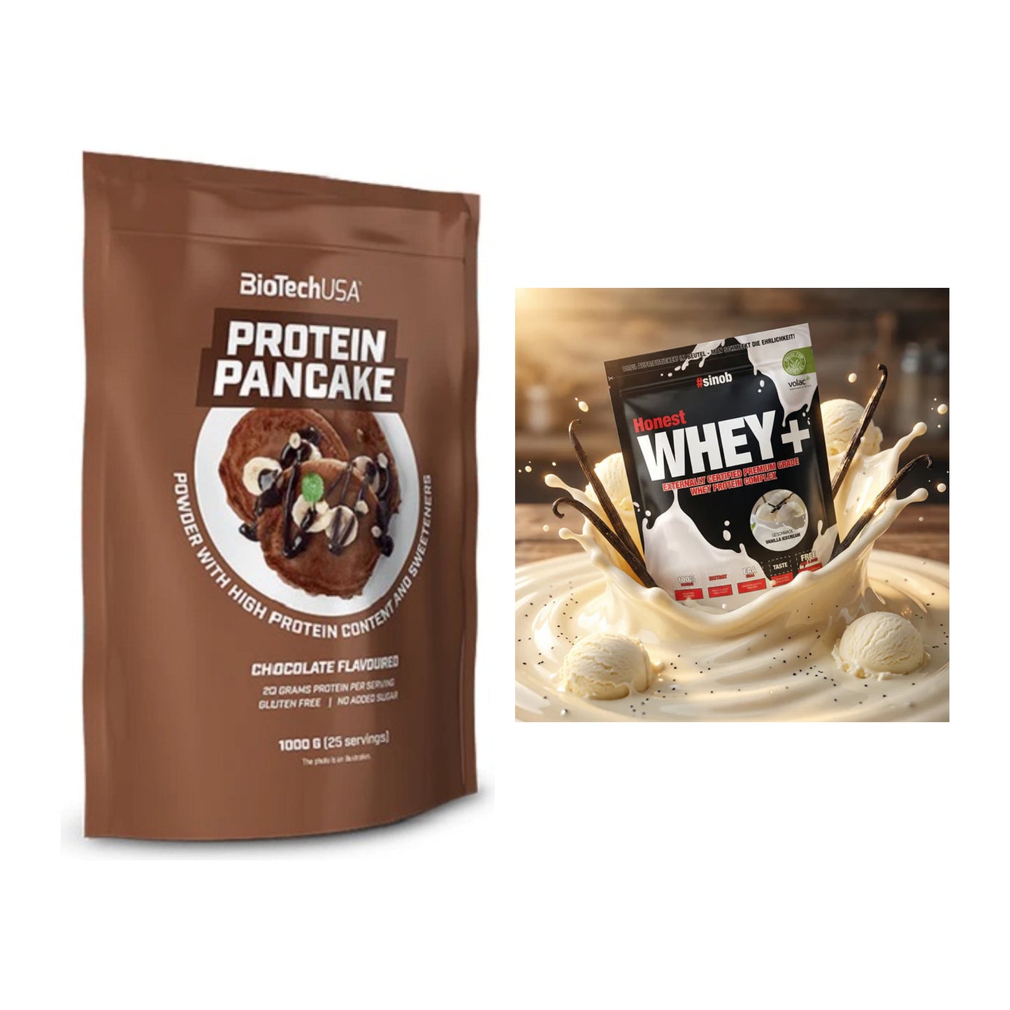 Protein-Frühstücks-Set: BioTech Protein Pancake + Sinob Honest Whey+ – alle enthaltenen Artikel