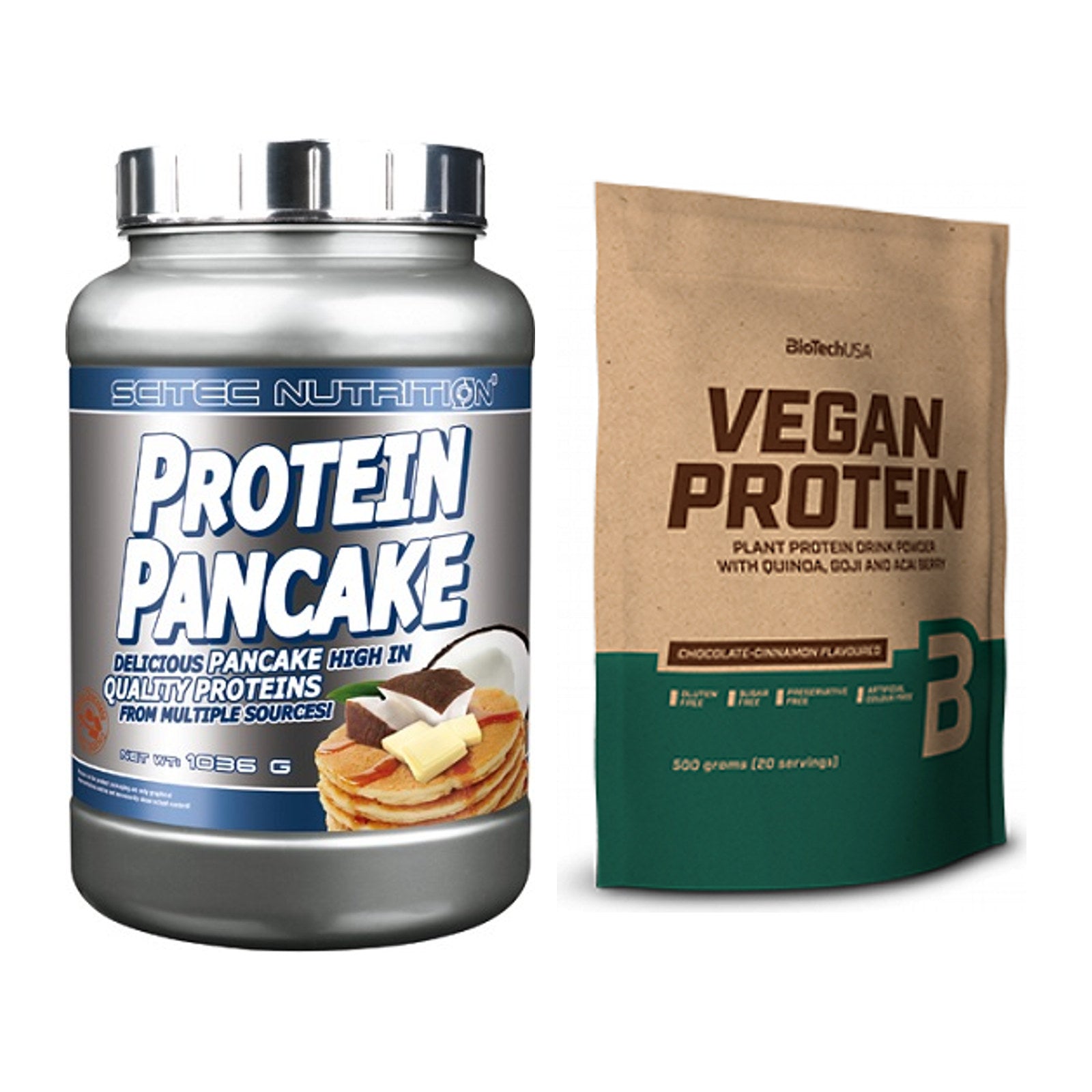 Protein-Frühstücks-Set: Scitec Protein Pancake + BioTech Vegan Protein – alle enthaltenen Artikel