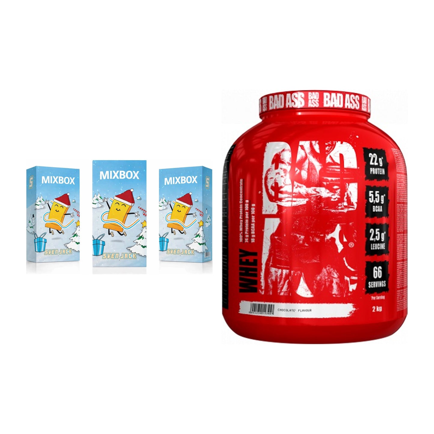 Protein-Frühstücks-Set: Sven Jack MIXBOX 49x65g Fitness + BAD ASS Whey – alle enthaltenen Artikel