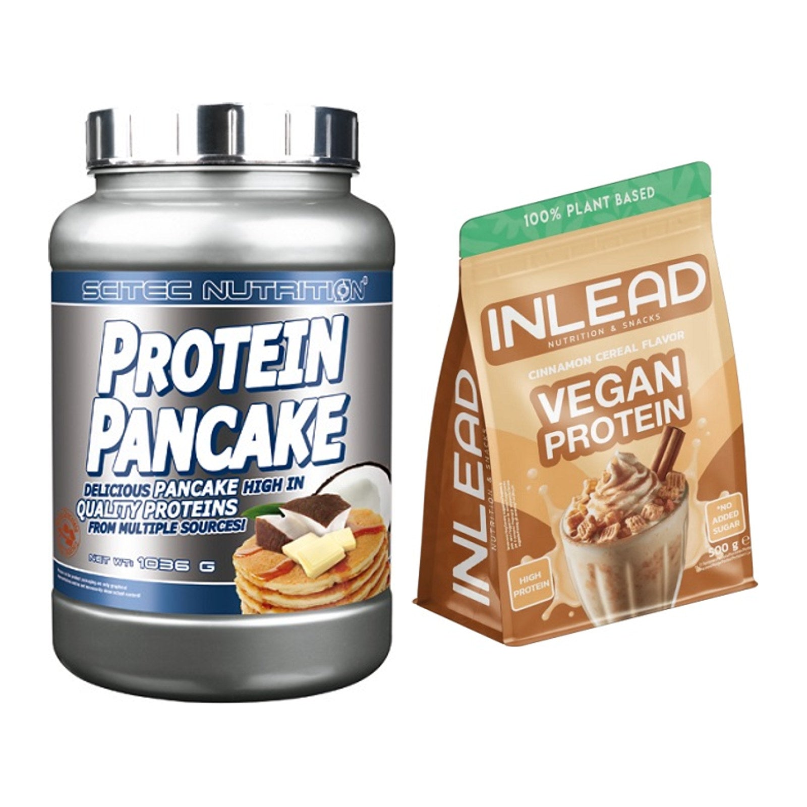 Protein-Frühstücks-Set: Scitec Protein Pancake + INLEAD Vegan Protein – alle enthaltenen Artikel