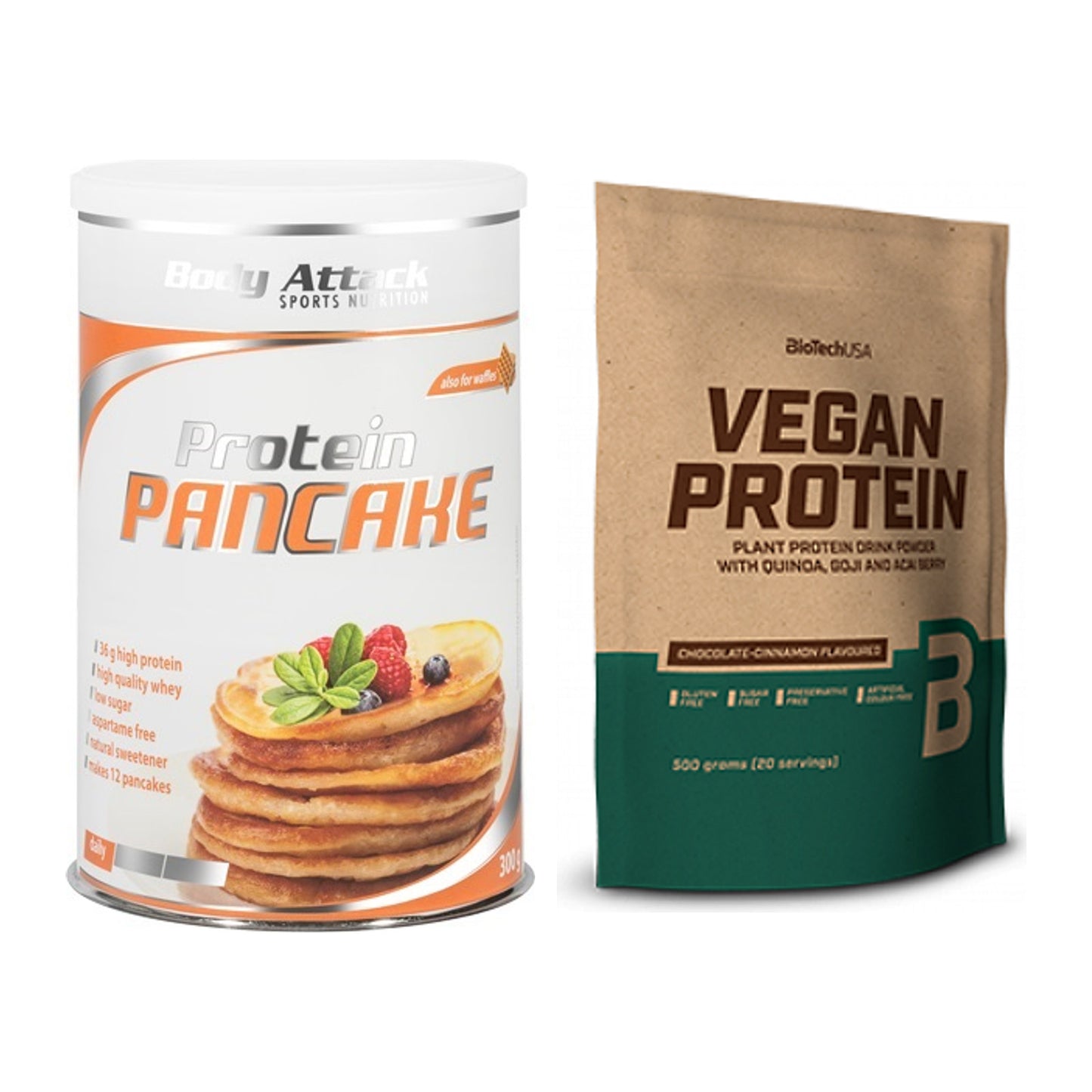 Protein-Frühstücks-Set: Body Attack Protein + BioTech Vegan Protein – alle enthaltenen Artikel