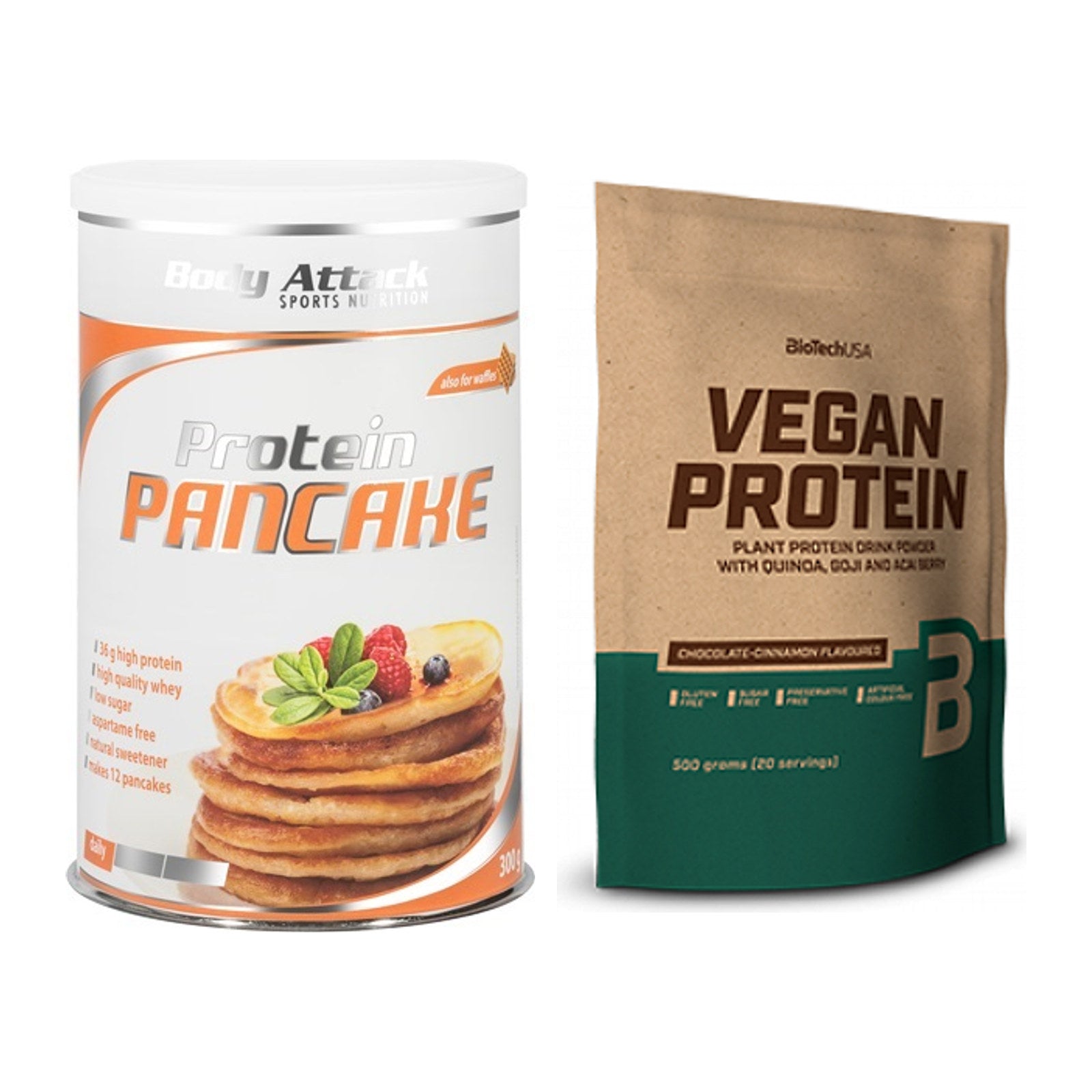 Protein-Frühstücks-Set: Body Attack Protein + BioTech Vegan Protein – alle enthaltenen Artikel
